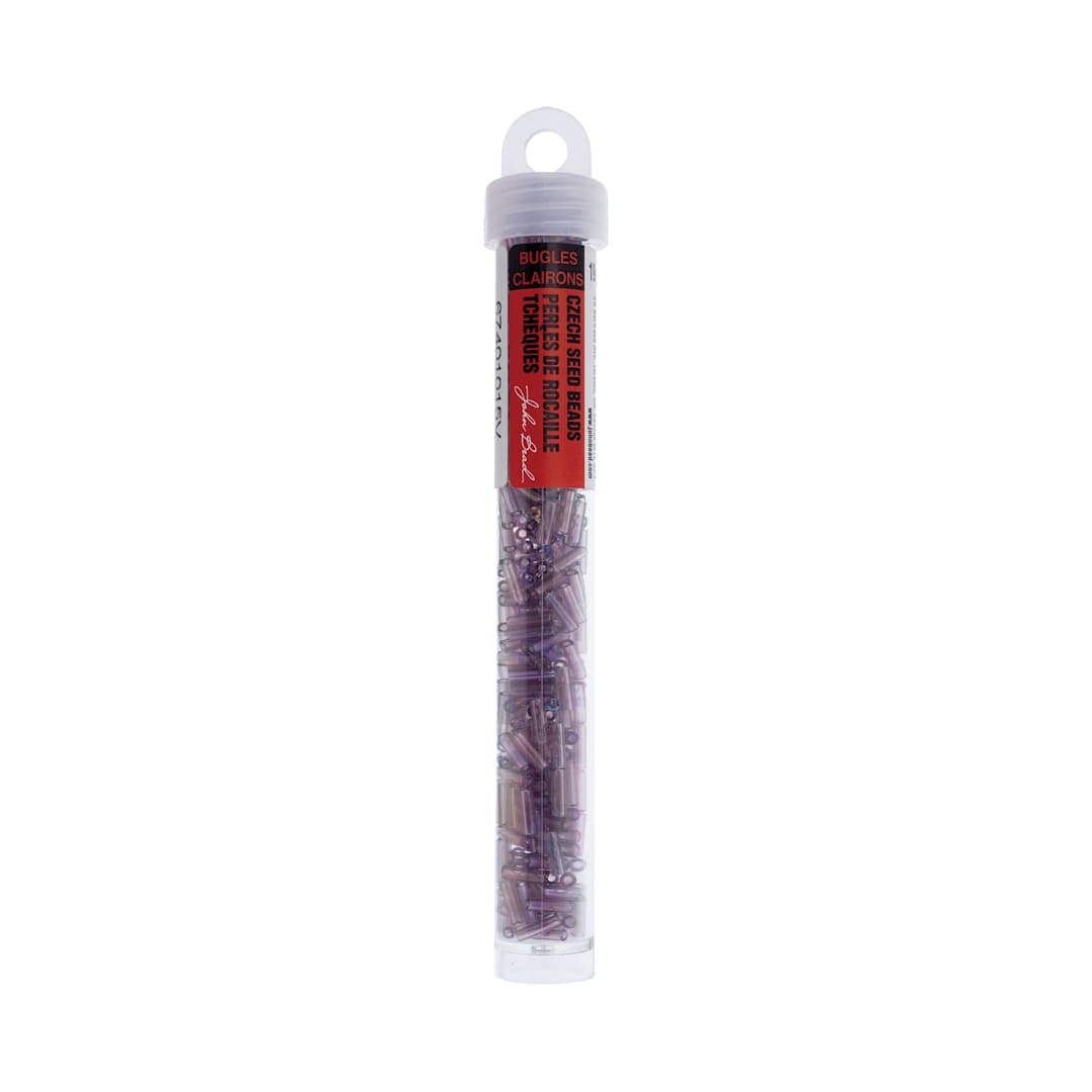 Open in modal - John Bead Czech Glass #3 Bugle Beads - Transparent Light Amethyst AB, 6.5 mm, 19 g Tube