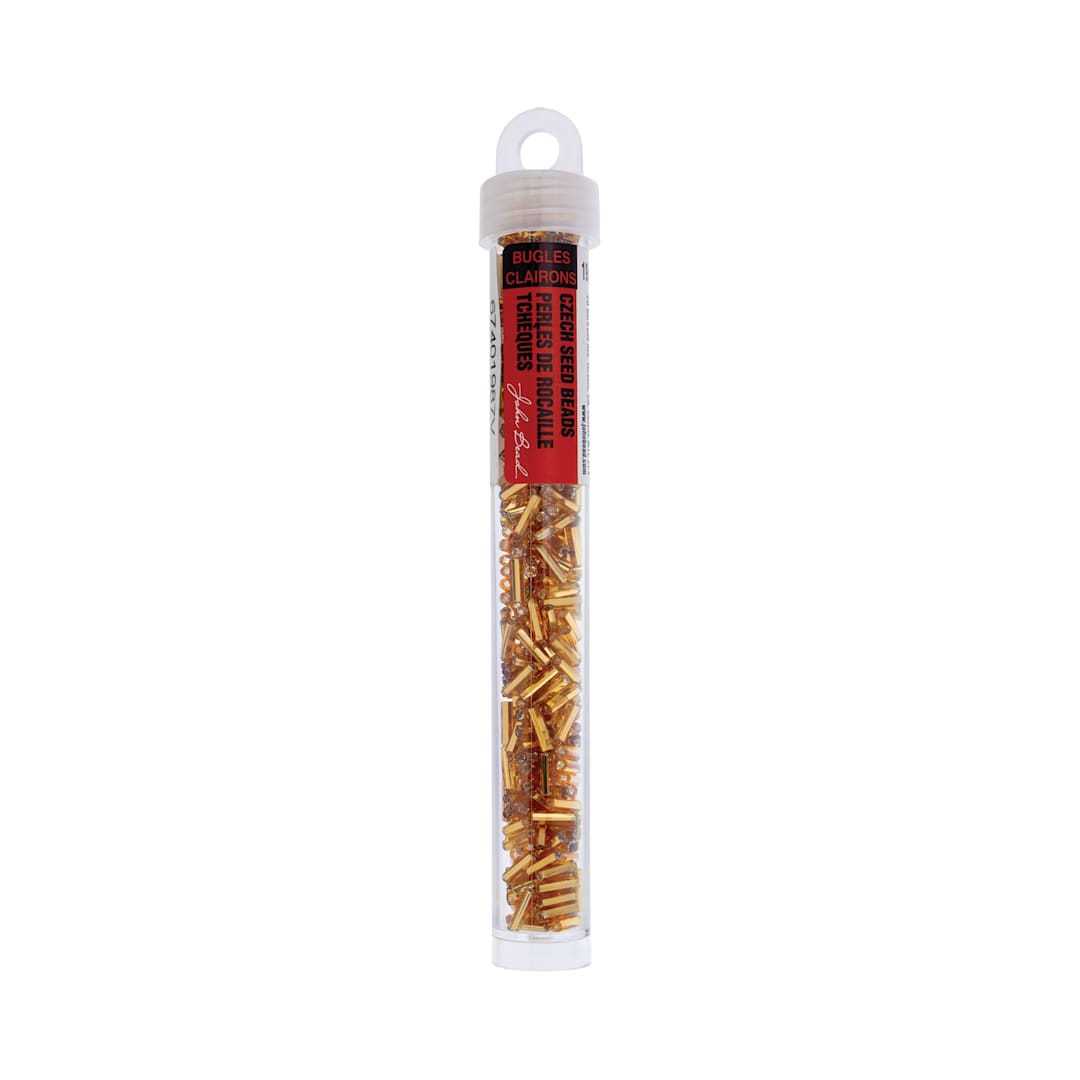 Open in modal - John Bead Czech Glass #3 Bugle Beads - Silver-Lined Gold, 6.5 mm, 19 g Tube