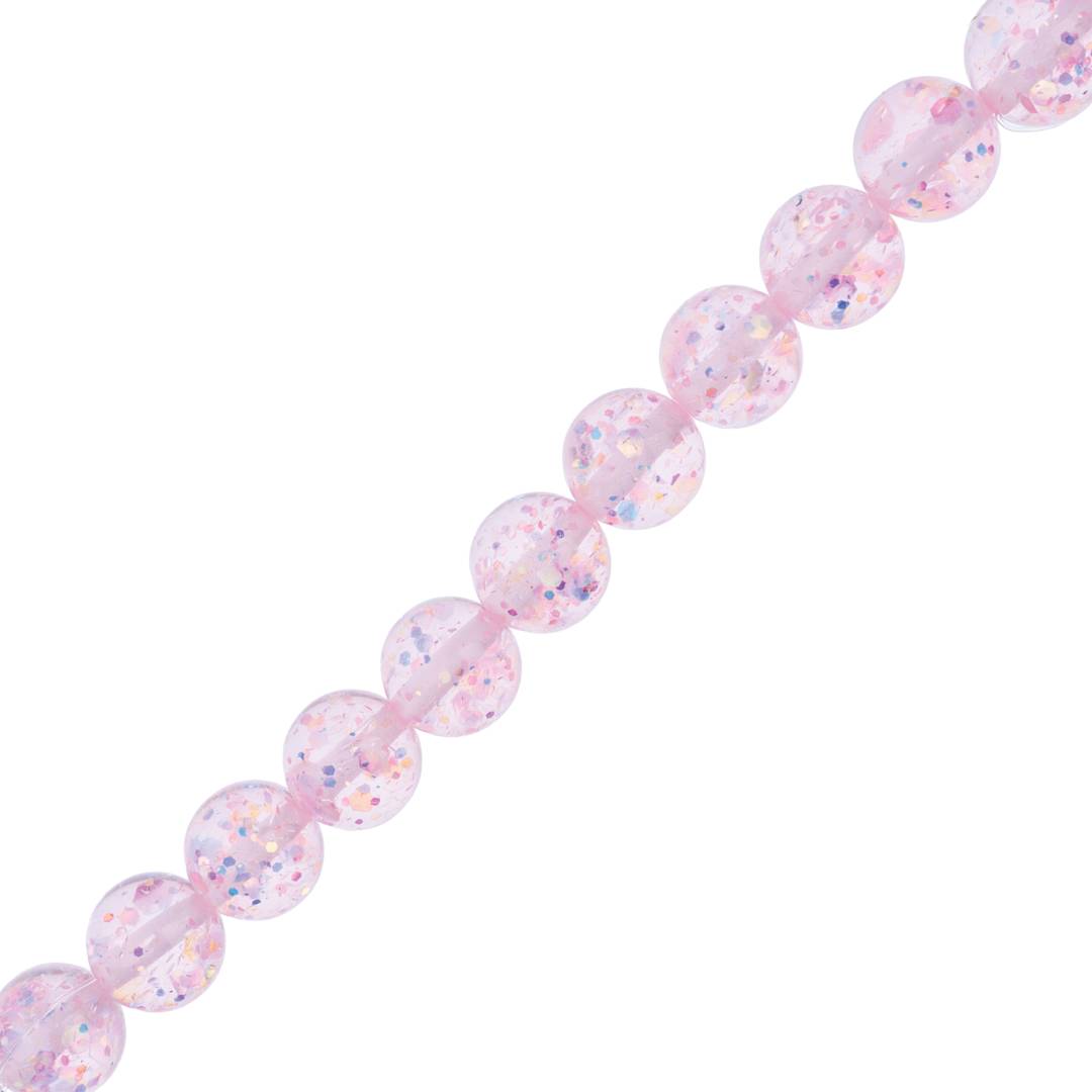 Open in modal - John Bead Resin Round Beads with Sequins Strand - Pink AB Sequins, 7" Strand, 15.8 mm Dia