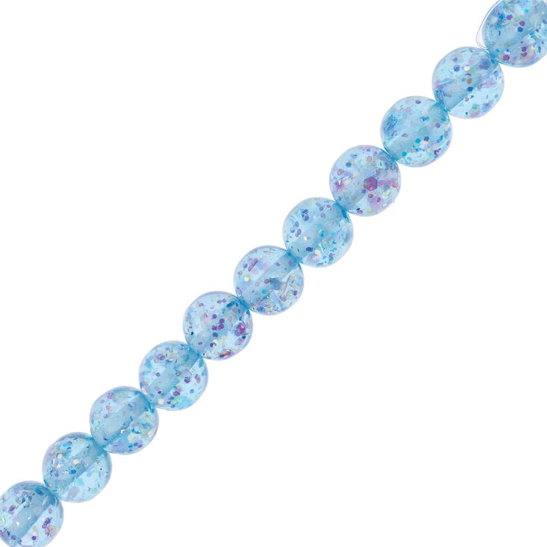 Open in modal - John Bead Resin Round Beads with Sequins Strand - Blue AB Sequins, 7" Strand, 15.8 mm Dia