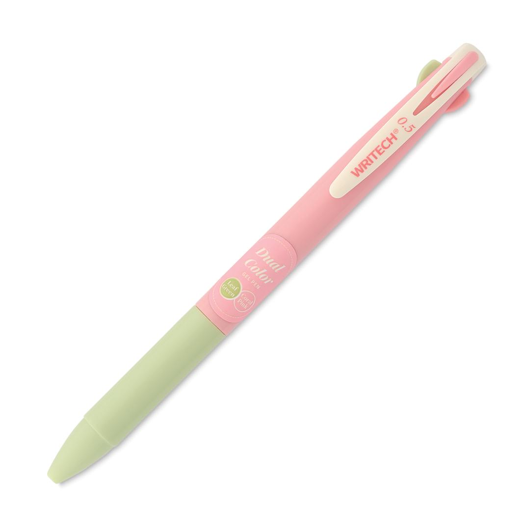 Open in modal - Writech Dual Color Gel Pen - Coral Pink/Leaf Green