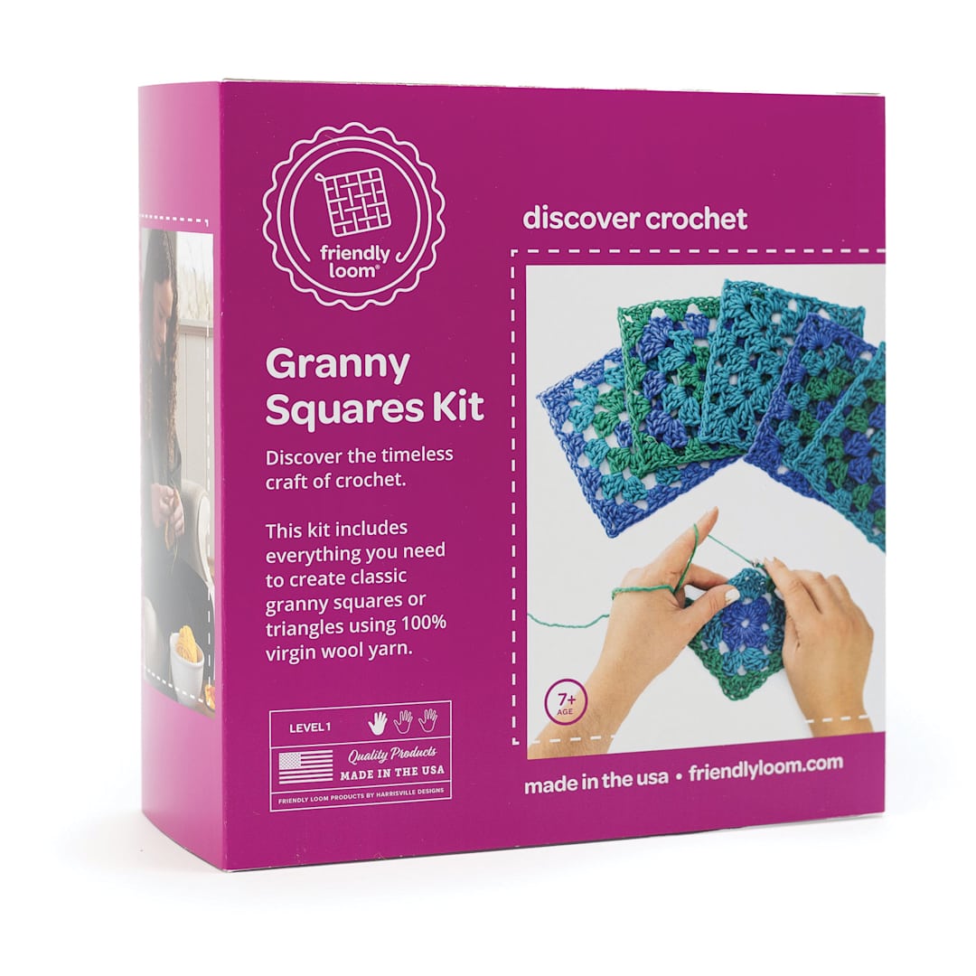 Open in modal - Friendly Loom Explore Crochet Granny Square Kit - Ocean front of packaging