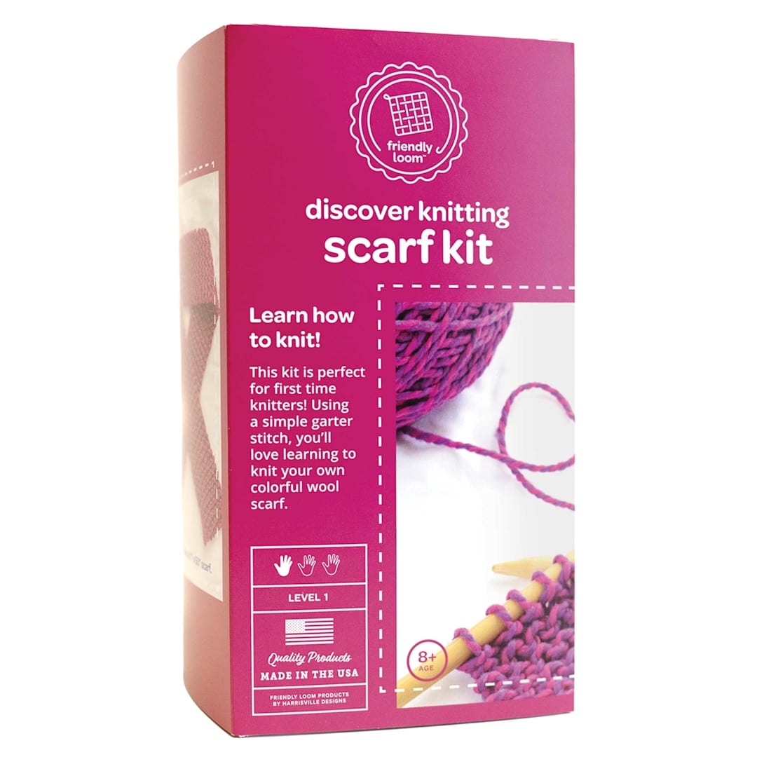 Open in modal - Friendly Loom Discover Knitting Scarf Kit - Pink front of packaging