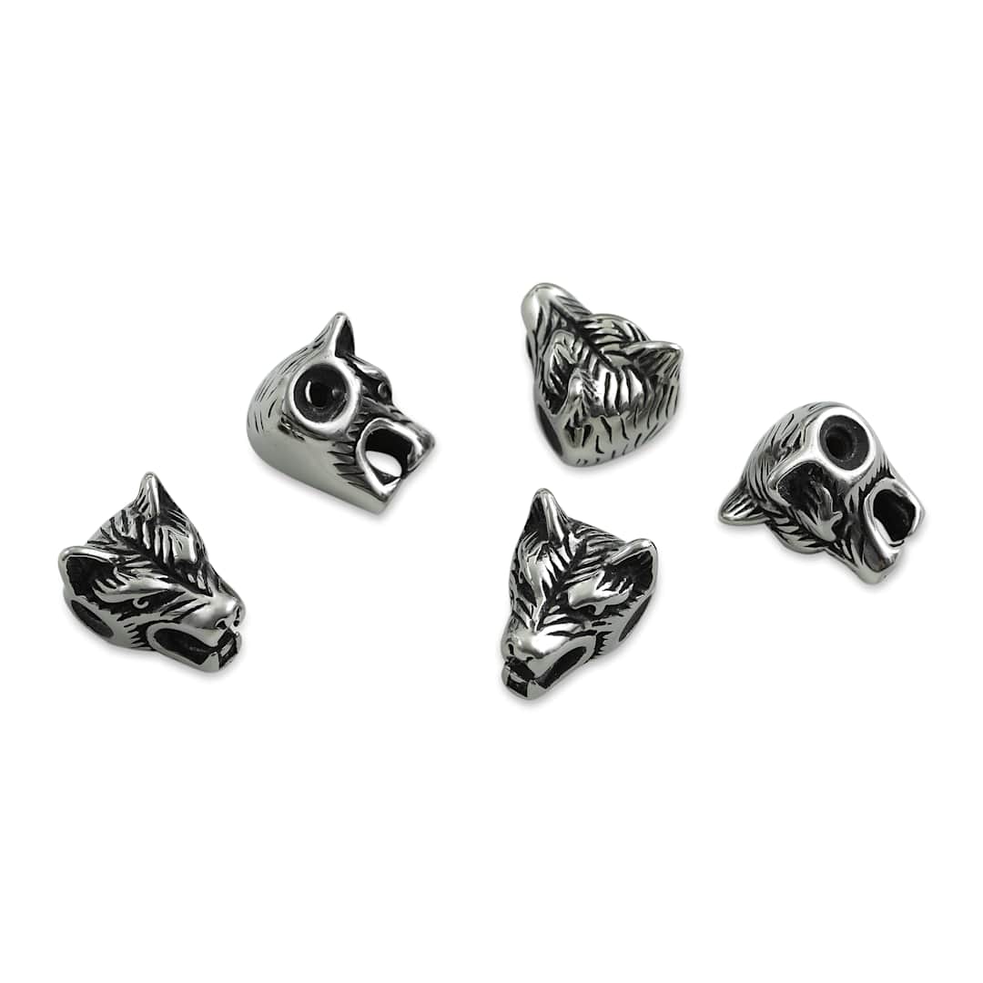 Open in modal - John Bead Antique Stainless Steel Beads - Wolf Head 2, 11 x 14 mm, Pkg of 5