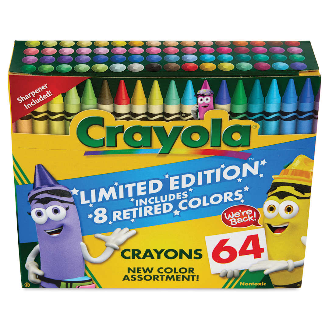 Open in modal - Crayola Limited Edition Crayons - Set of 64 with 8 Retired Colors, front of packaging