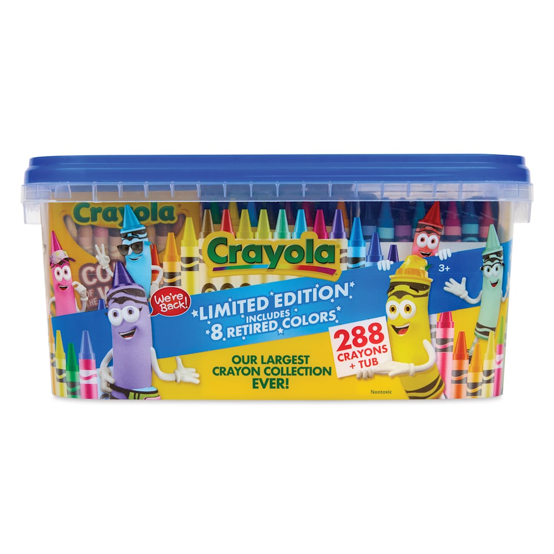 Open in modal - Crayola Limited Edition Crayons - Set of 288 with 8 Retired Colors and Tub, front of packaging