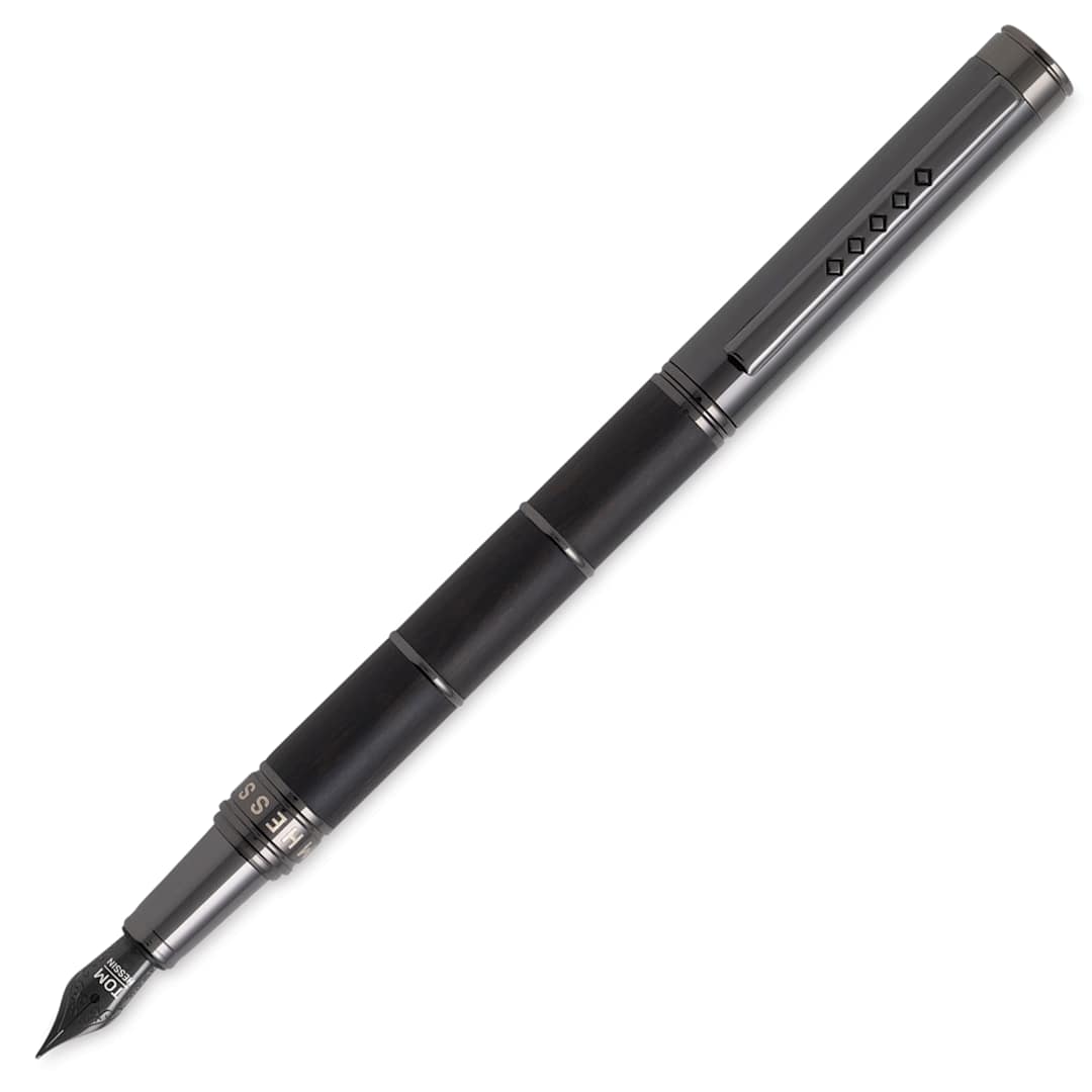 Open in modal - Tom Hessin Revolution Collection Fountain Pen - Charcoal Ebony, Extra Fine Nib, posted (image may show a different size nib)