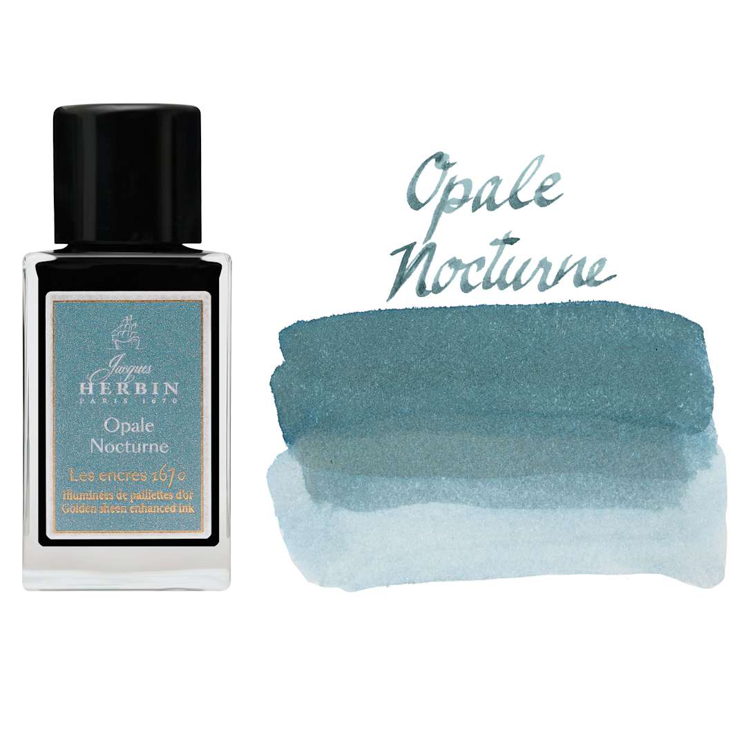 Open in modal - Herbin 1670 Anniversary Collection Fountain Pen Ink - Opale Nocturne, 15 ml bottle with swatch
