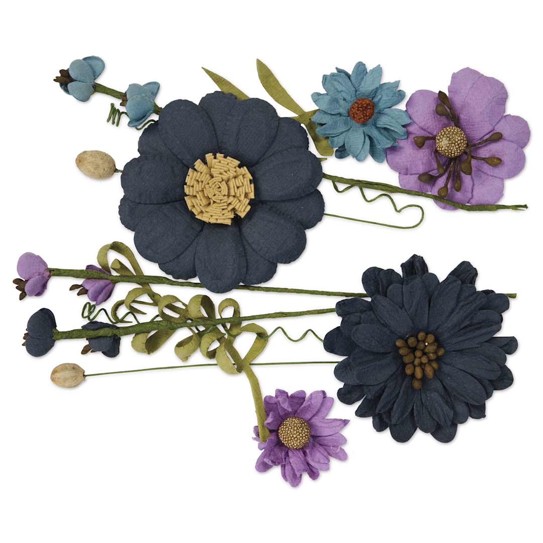 Open in modal - Little Birdie Heleen Paper Flowers - Purple Passion, Pkg of 12 - out of packaging