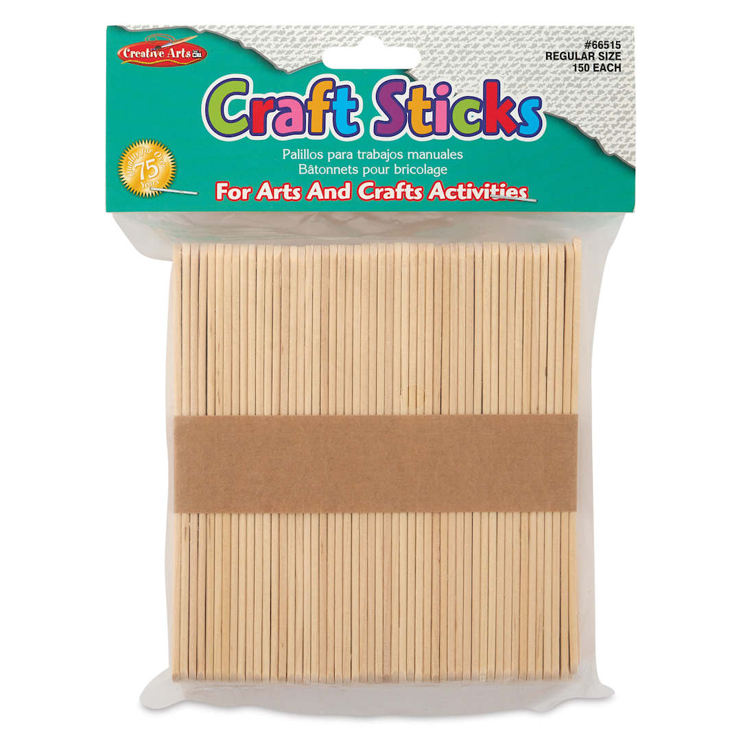 Open in modal - Creative Arts by Charles Leonard Craft Sticks - Pkg of 150, Regular, Neutral, 4-1/2" x 3/8" front of packaging