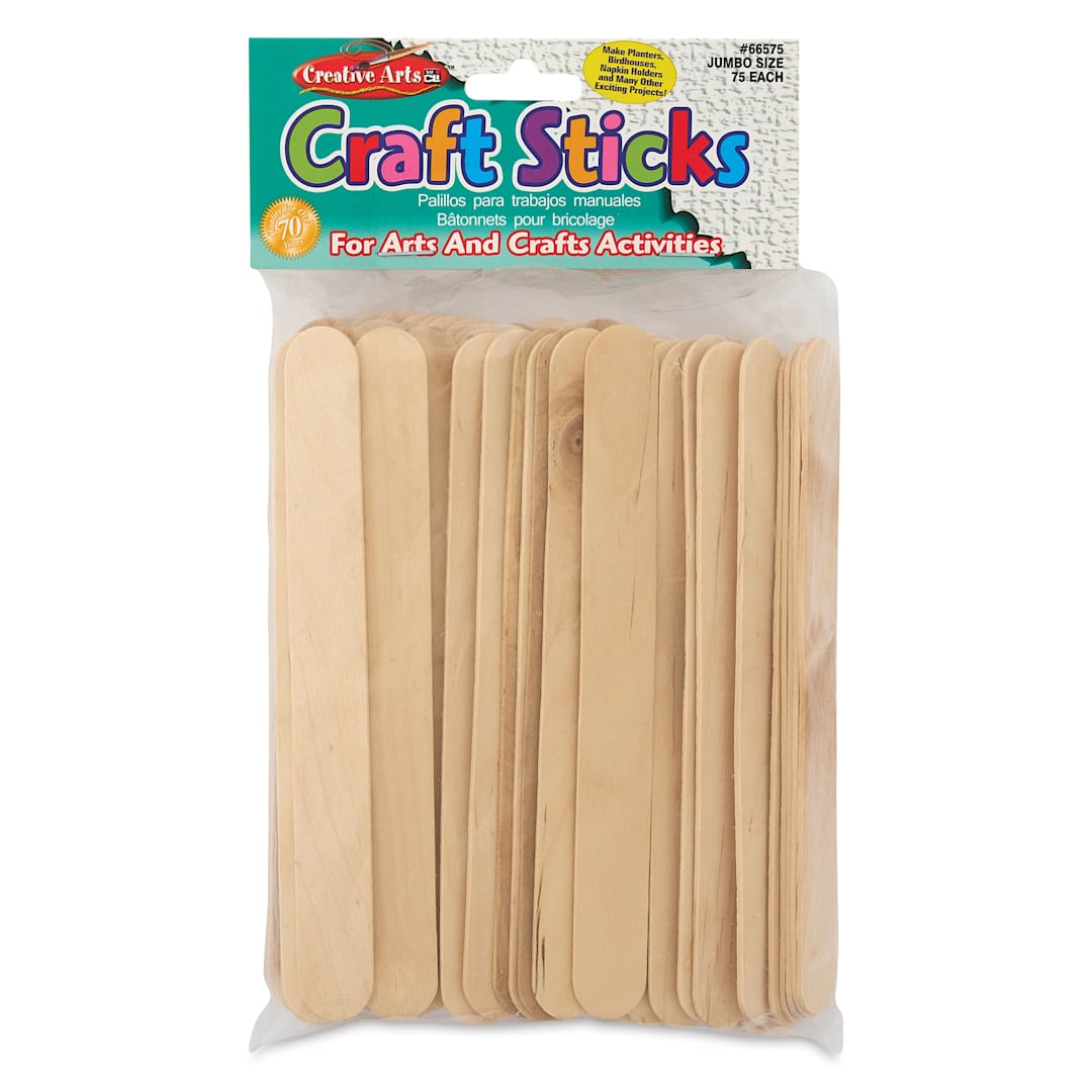 Open in modal - Creative Arts by Charles Leonard Craft Sticks - Pkg of 75, Jumbo, Neutral, 6" x 3/4" front of packaging