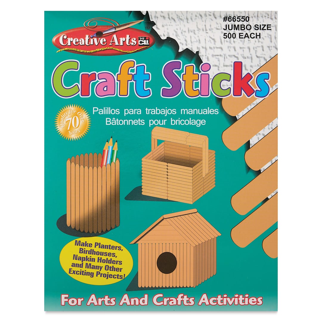 Open in modal - Creative Arts by Charles Leonard Craft Sticks - Pkg of 500, Jumbo, Neutral, 6" x 3/4" front of packaging