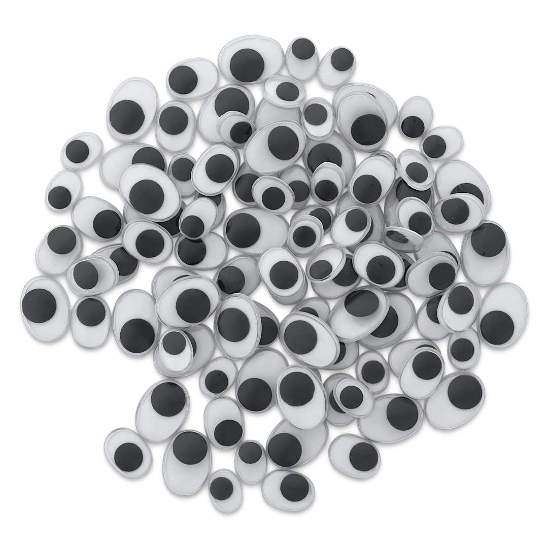 Open in modal - Creative Arts by Charles Leonard Wiggle Eyes - Pkg of 100, Black, Oval, Assorted Sizes