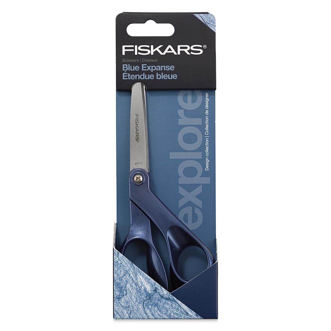 Open in modal - Fiskars Explore Collection Metallic Scissors - Blue Expanse, 8" - front of packaging