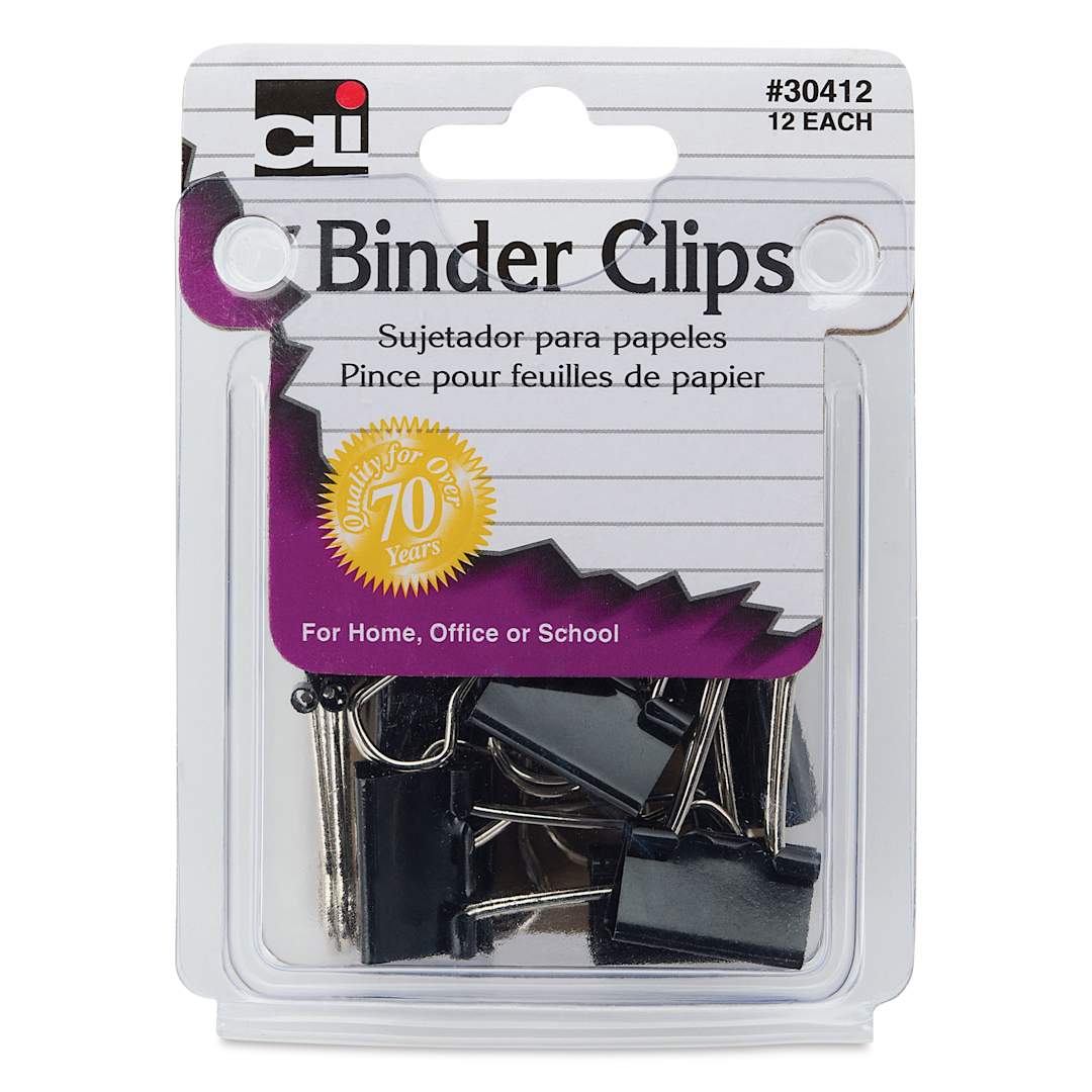 Open in modal - Charles Leonard Binder Clips - Pkg of 12, Black, Small front of packaging