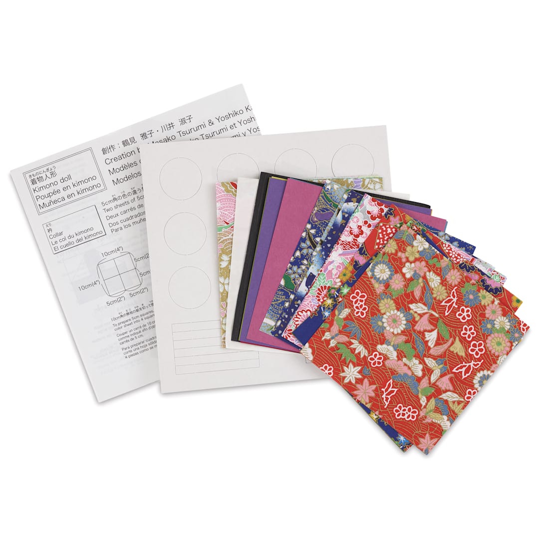 Open in modal - Aitoh Kimono Paper Doll Origami Kit - Set of 49, kit contents