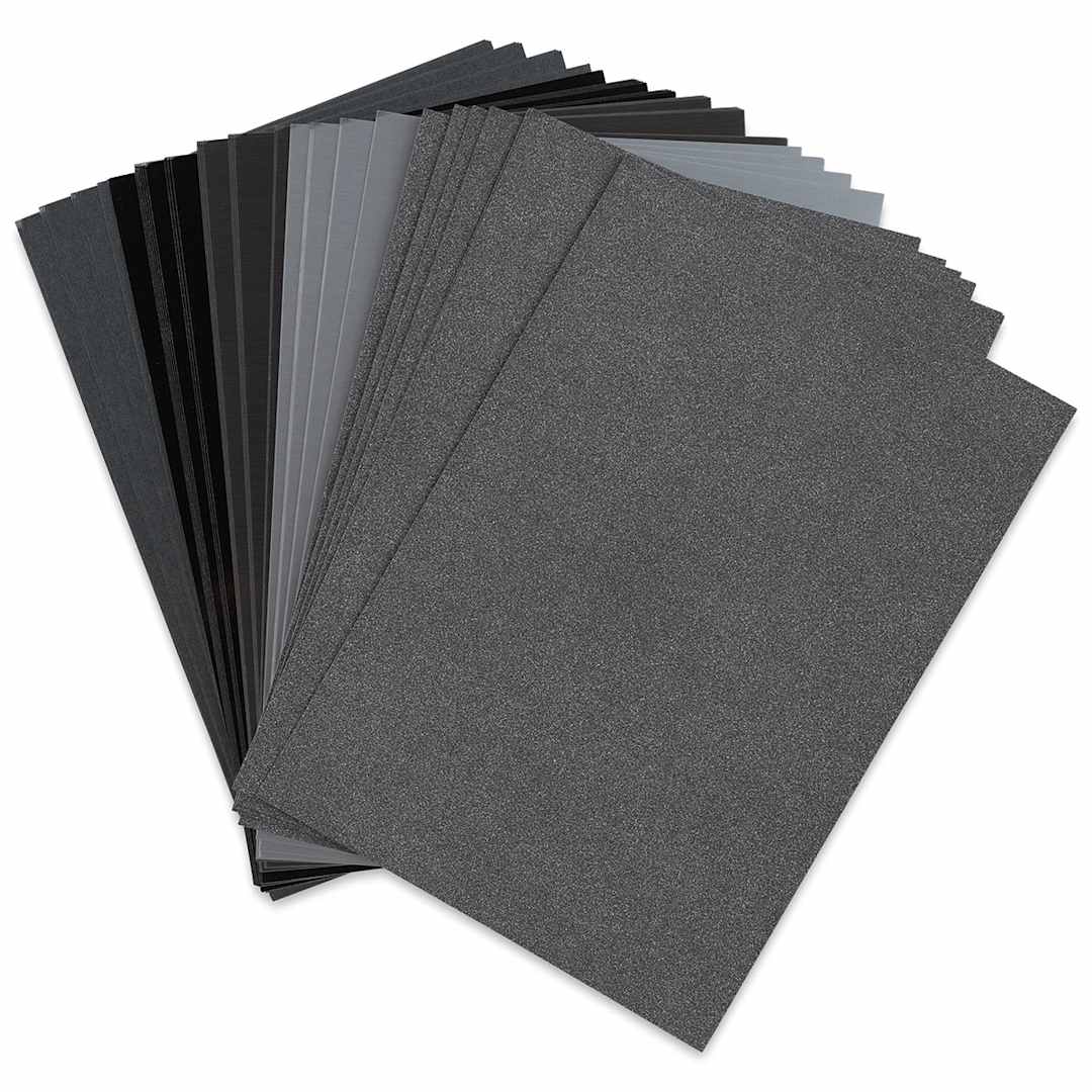 Open in modal - Sizzix Surfacez Opulent Cardstock - Charcoal, Package of 50 Sheets, 8"W x 11-1/2"L, 250 gsm (Out of packaging)