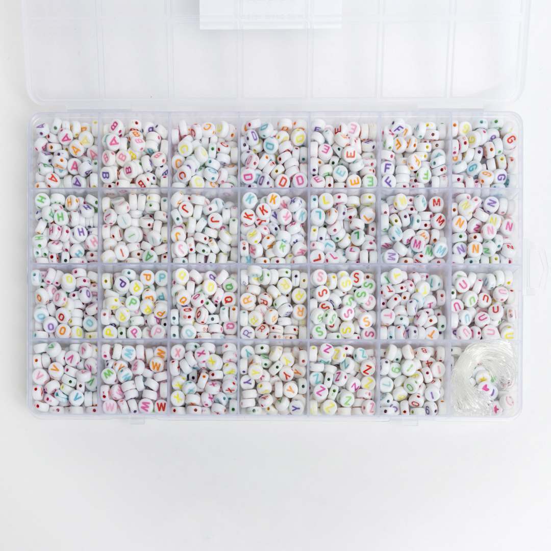 Open in modal - Jewelry Made By Me Letter Bead Box - Pkg of 1,600, White Beads, Assorted Letters