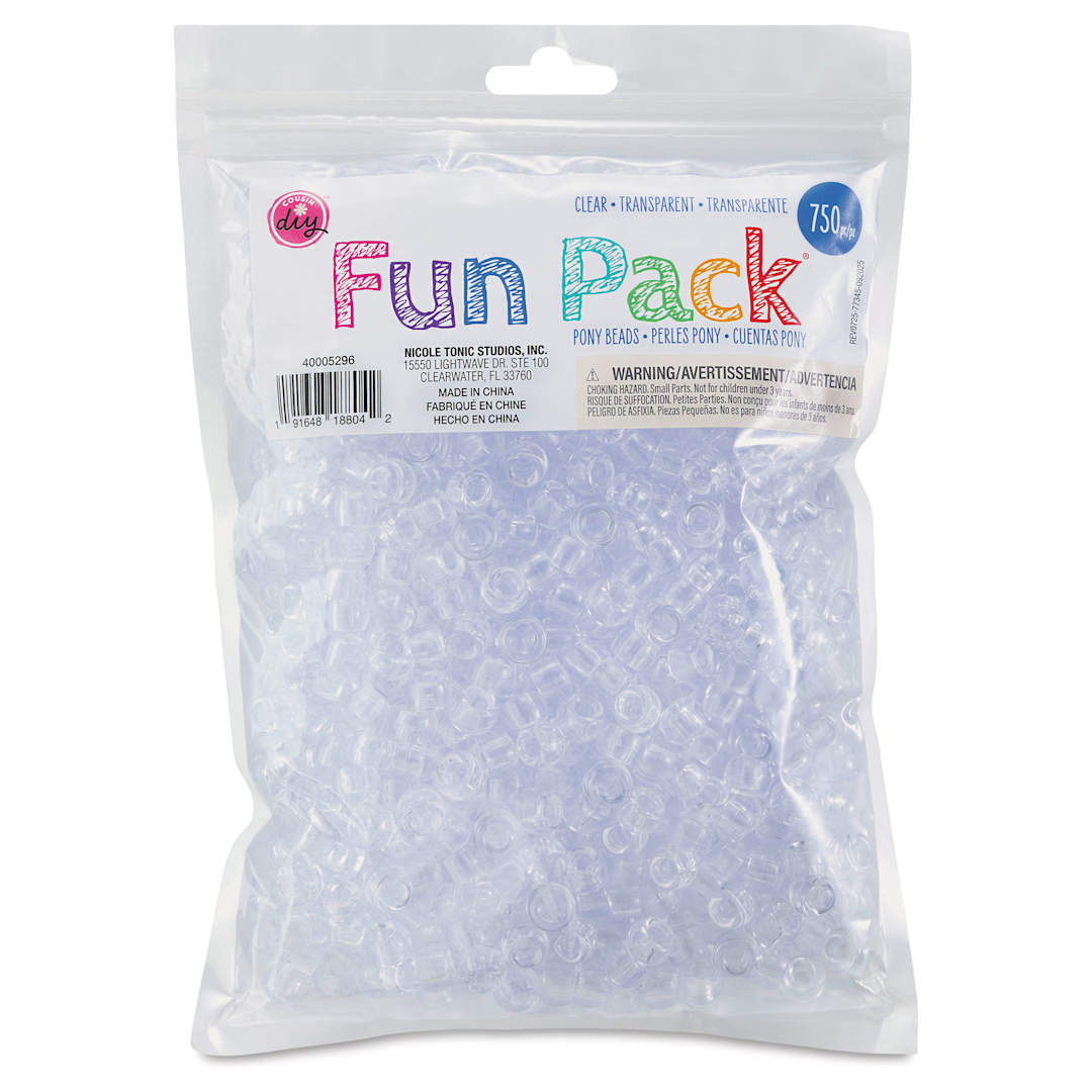 Open in modal - Cousin DIY Fun Pack Pony Beads - Pkg of 750, Clear, 6 mm x 9 mm front of packaging