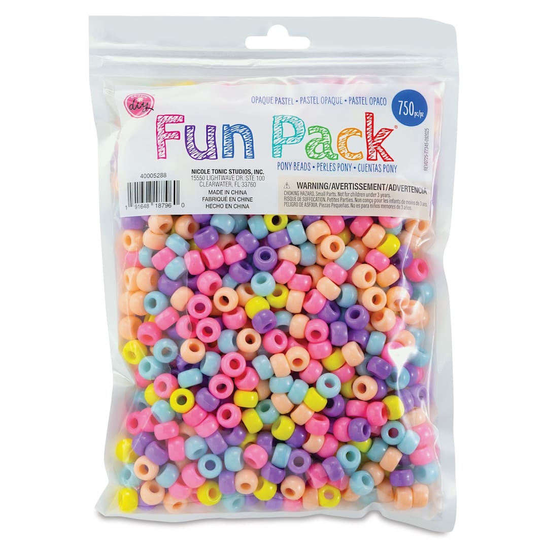 Open in modal - Cousin DIY Fun Pack Pony Beads - Pkg of 750, Pastel, 6 mm x 9 mm front of packaging
