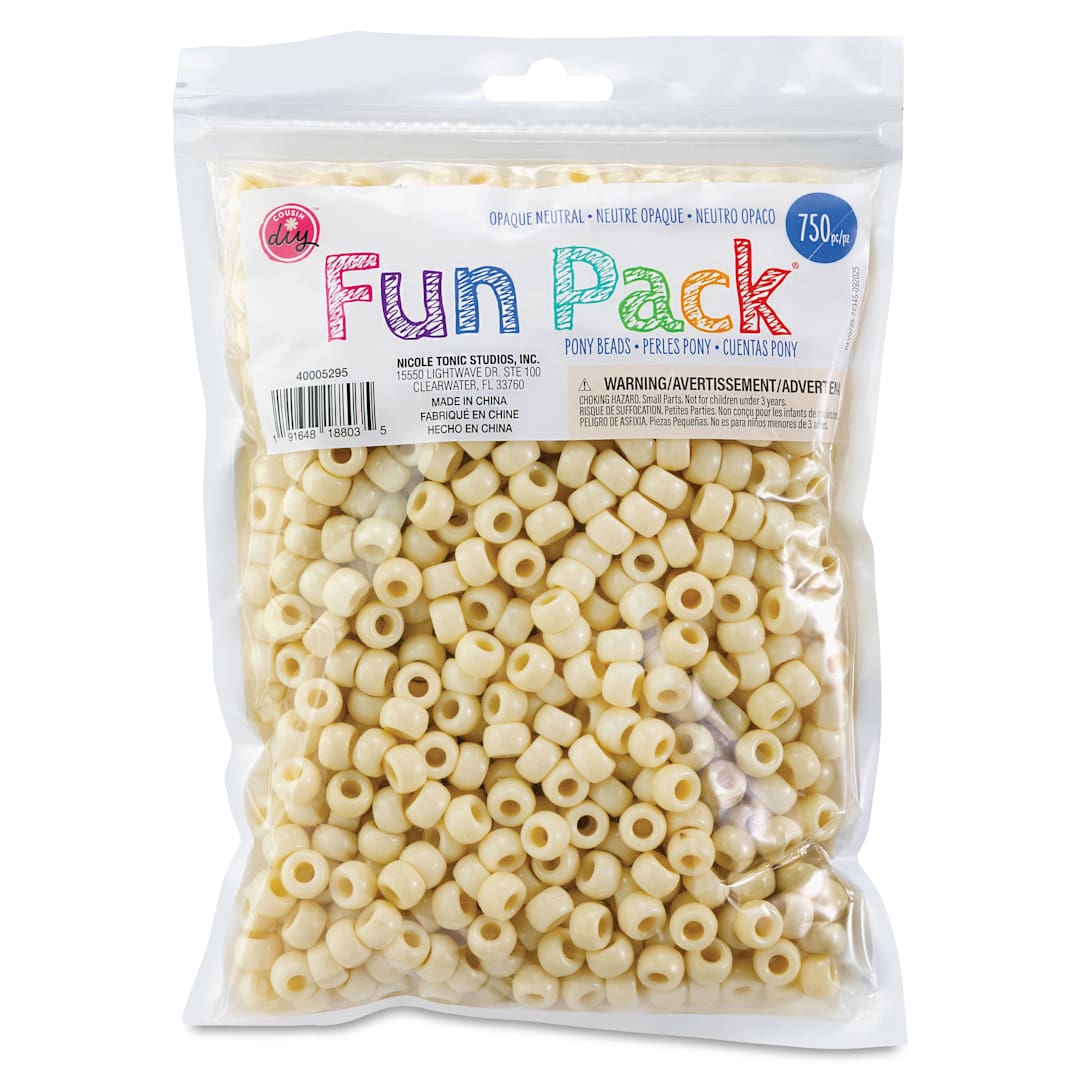 Open in modal - Cousin DIY Fun Pack Pony Beads - Pkg of 750, Neutral, 6 mm x 9 mm front of packaging