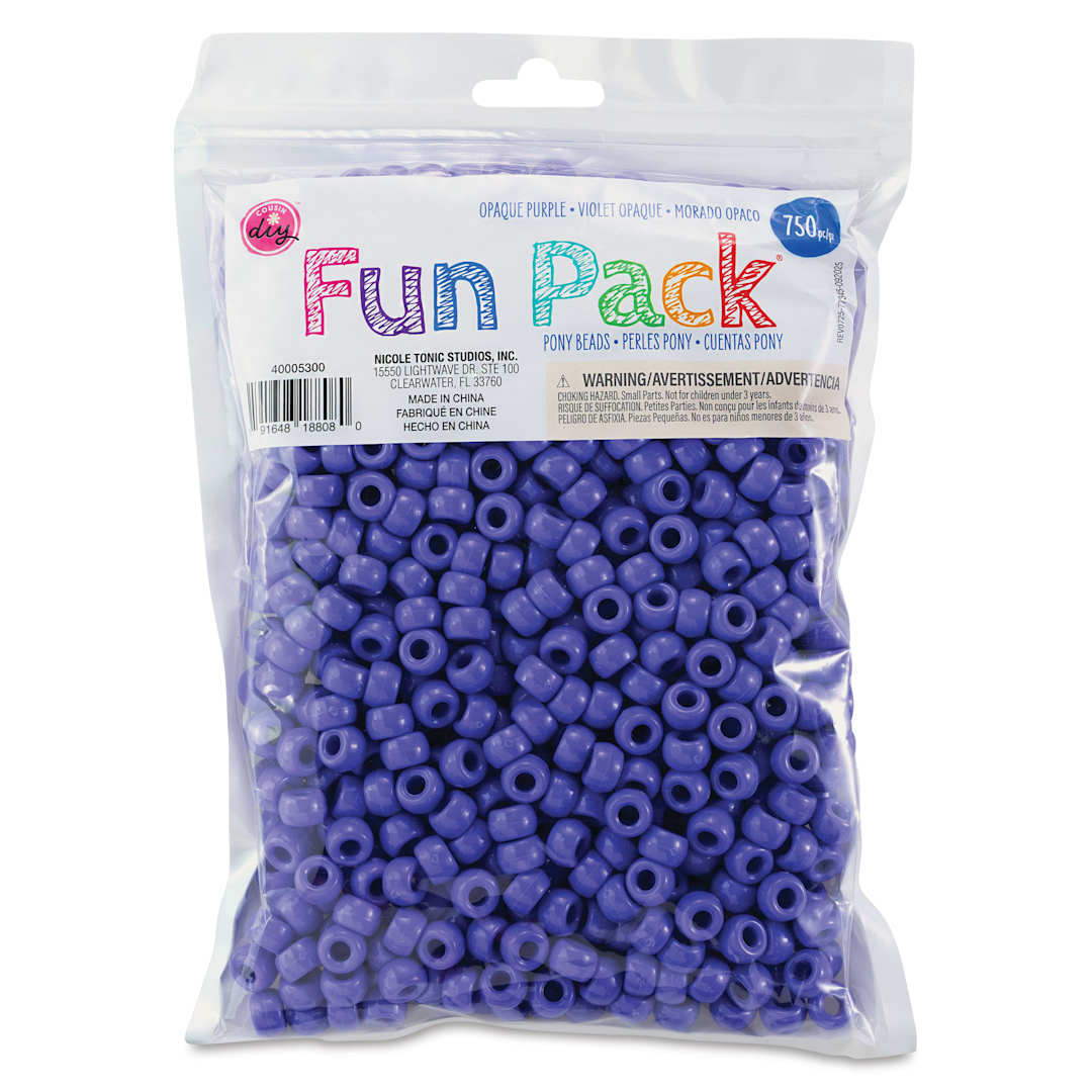 Open in modal - Cousin DIY Fun Pack Pony Beads - Pkg of 750, Purple, 6 mm x 9 mm front of packaging