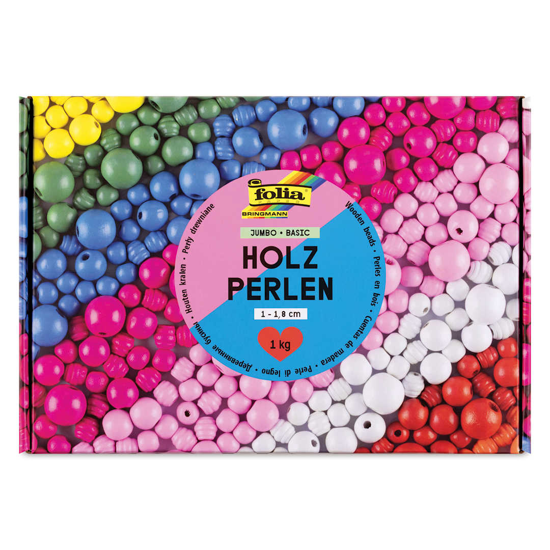 Open in modal - Folia Jumbo Wooden Bead Mix - Primary, 1 kg Box front of packaging