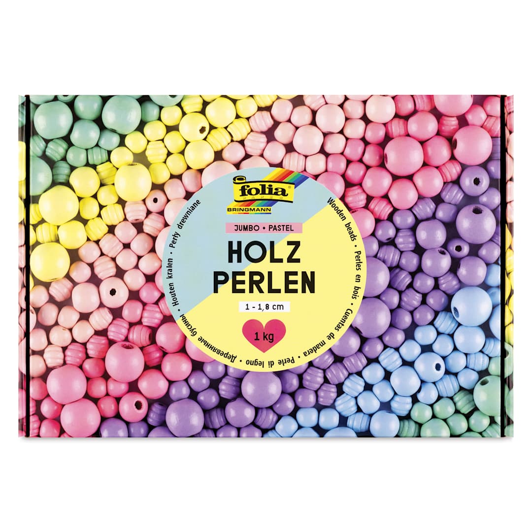 Open in modal - Folia Jumbo Wooden Bead Mix - Pastel, 1 kg Box front of packaging