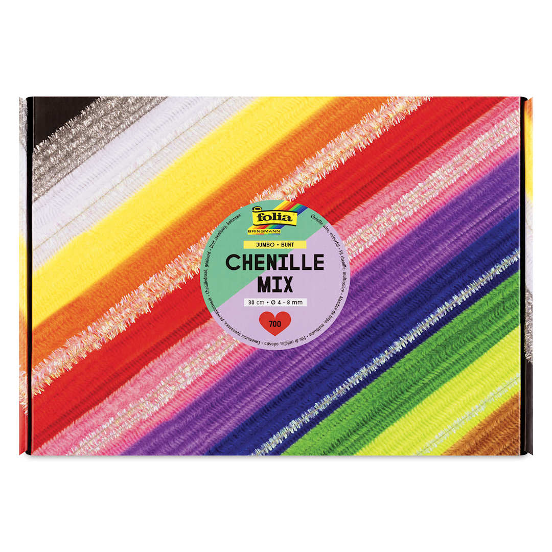 Open in modal - Folia Jumbo Chenille Mix - Pkg of 700, 13 Assorted Colors, 30 cm front of packaging