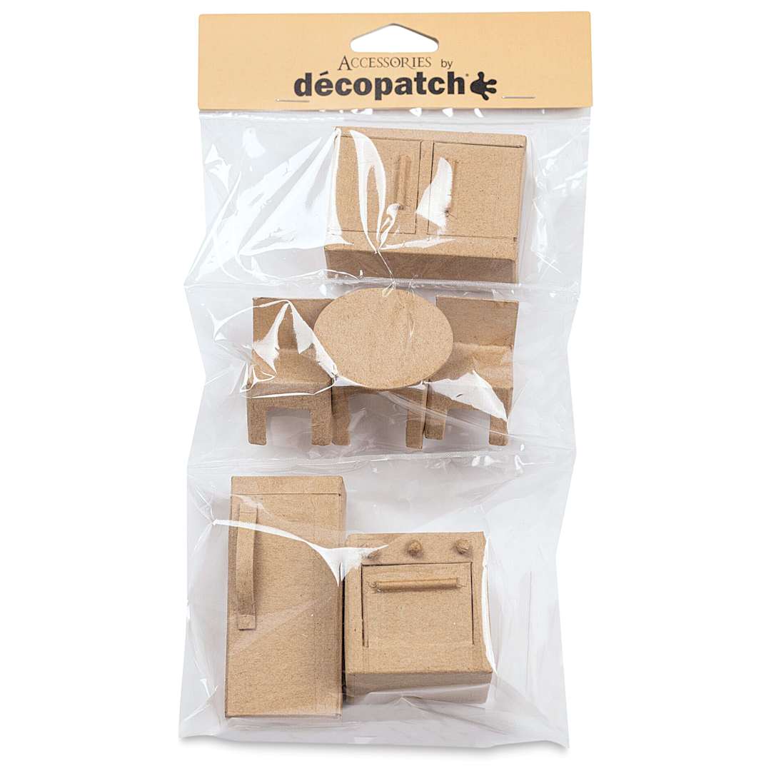 Open in modal - Decopatch Paper Mache Doll House Furniture Accessory Kit - Kitchen front of packaging