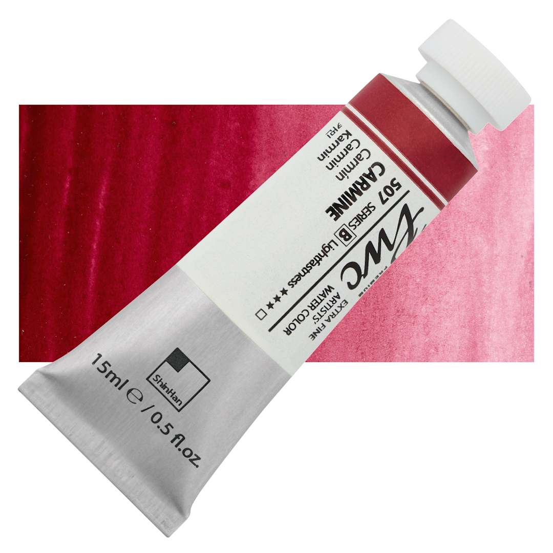 Open in modal - PWC Extra Fine Professional Watercolor - Carmine, 15 ml, Tube and swatch
