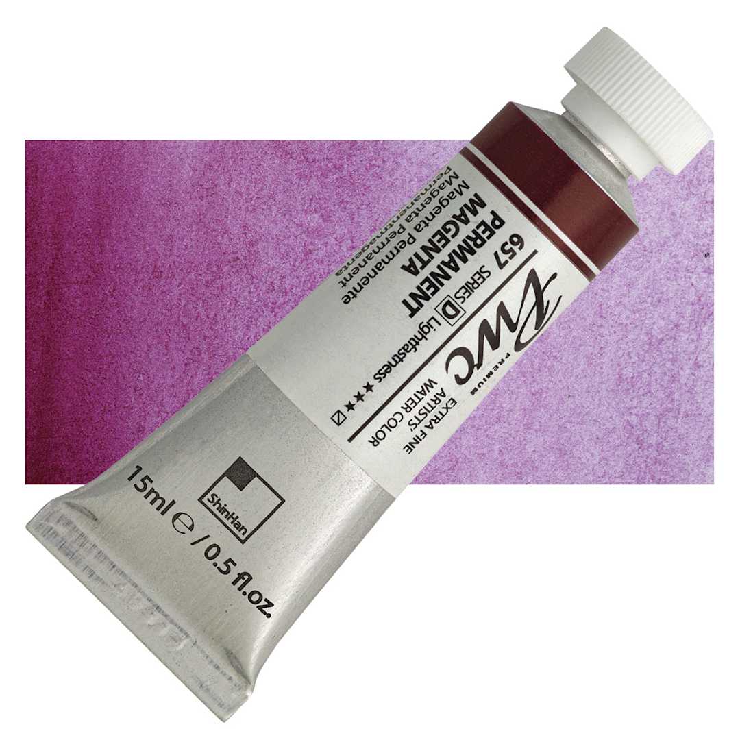Open in modal - PWC Extra Fine Professional Watercolor - Permanent Magenta, 15 ml, Swatch with Tube and swatch