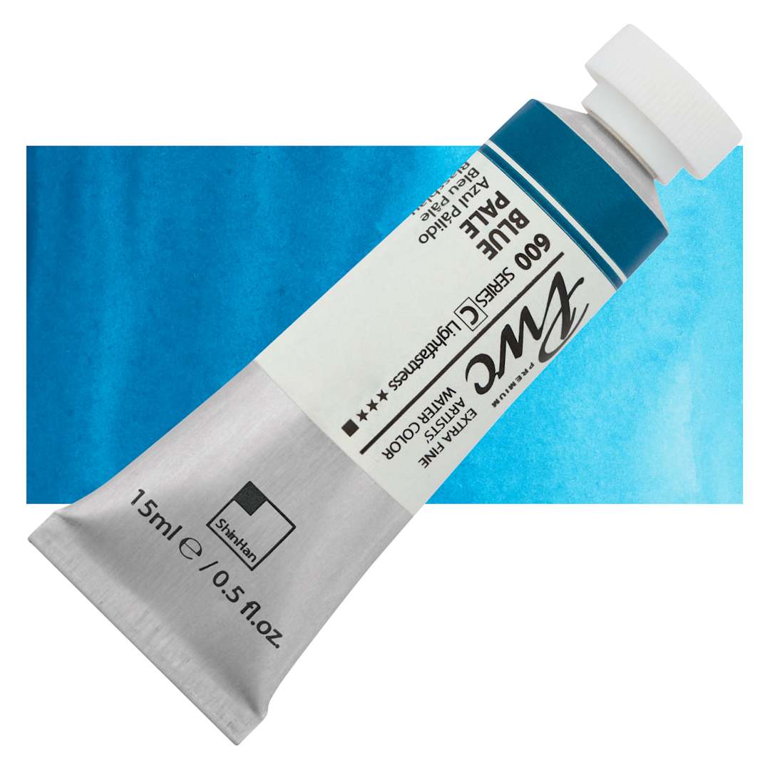 Open in modal - PWC Extra Fine Professional Watercolor - Blue Pale, 15 ml, Tube and swatch
