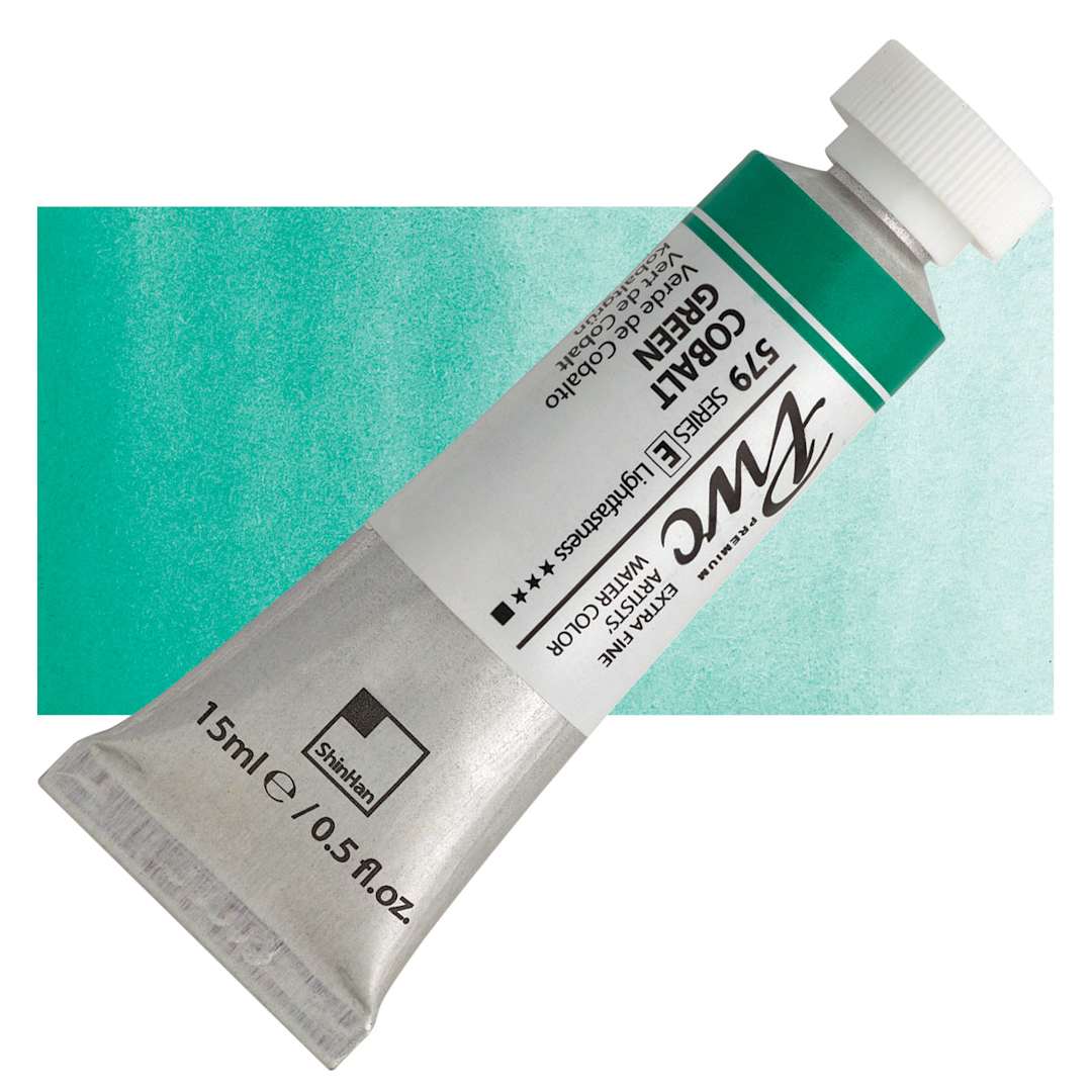 Open in modal - PWC Extra Fine Professional Watercolor - Cobalt Green, 15 ml, Tube and swatch