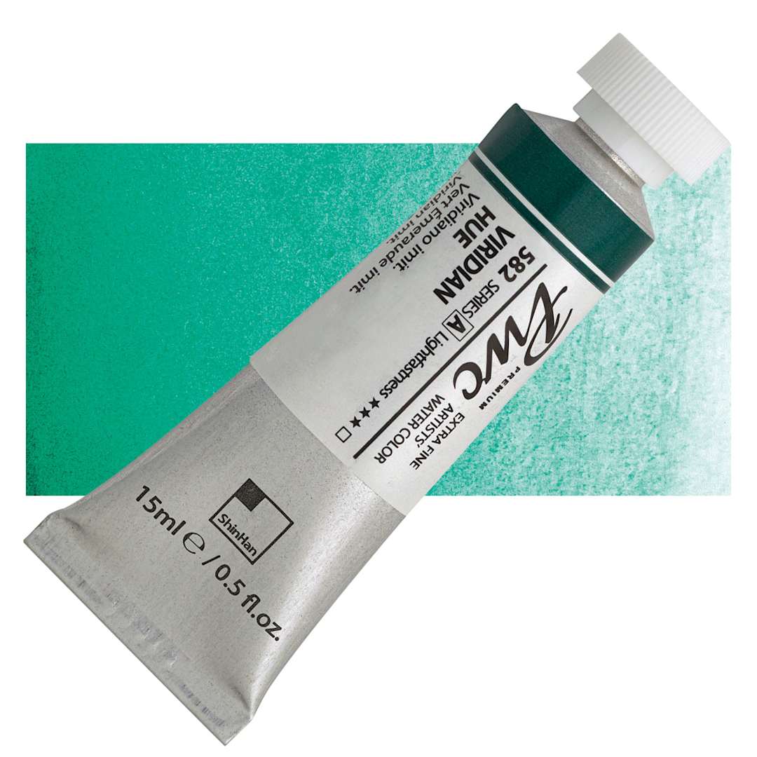 Open in modal - PWC Extra Fine Professional Watercolor - Viridian Hue, 15 ml, Tube and swatch