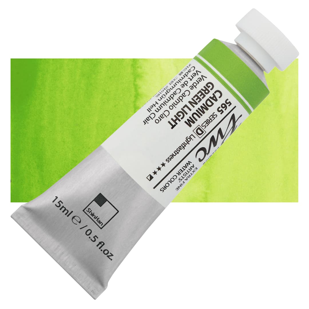 Open in modal - PWC Extra Fine Professional Watercolor - Cadmium Green Light, 15 ml, Tube and swatch