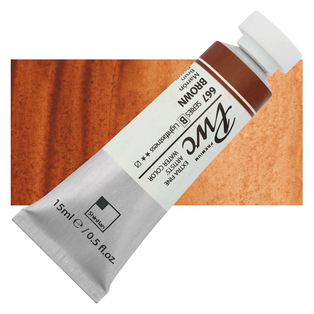 Open in modal - PWC Extra Fine Professional Watercolor - Brown, 15 ml, Tube and swatch