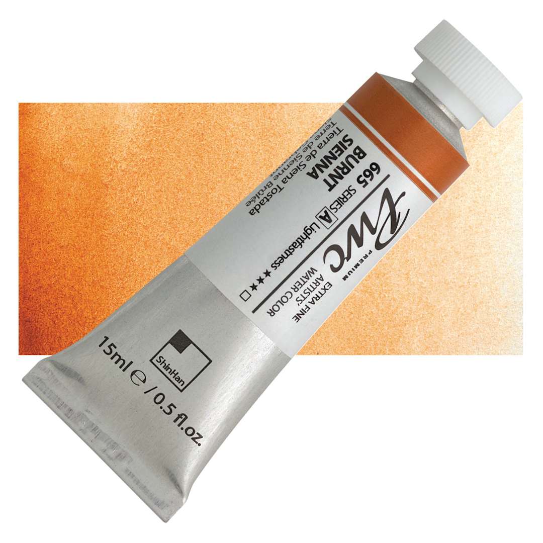 Open in modal - PWC Extra Fine Professional Watercolor - Burnt Sienna, 15 ml, Swatch with Tube and swatch