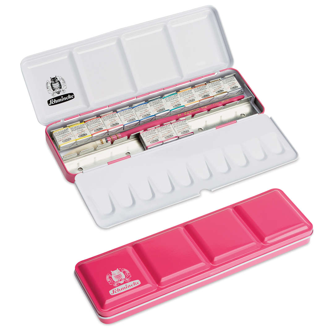 Open in modal - Schmincke Horadam Aquarell Watercolor Pans - Set of 15 Pretty Pink, Assorted Colors, Half Pans