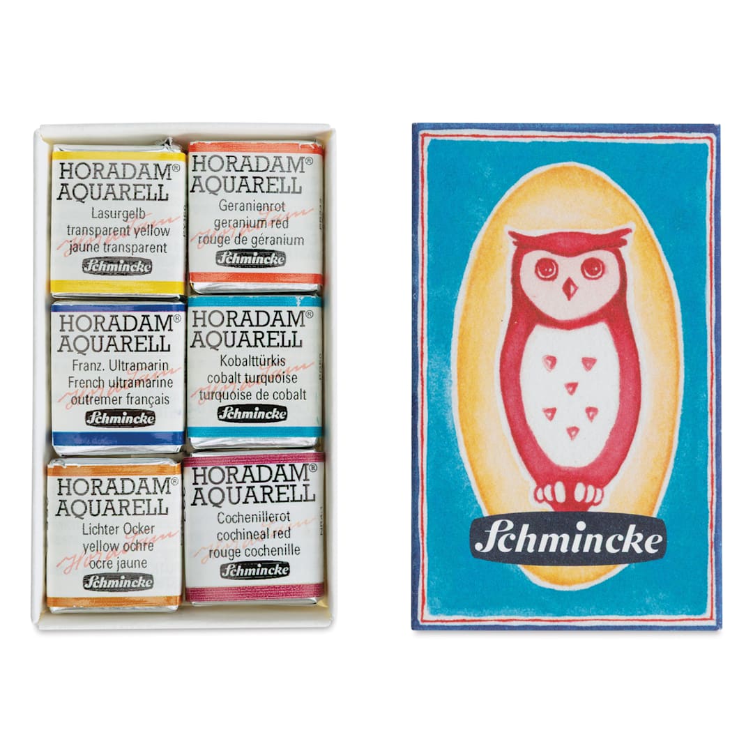 Open in modal - Schmincke Horadam Aquarell Watercolor Pans - Set of 6, Assorted Colors, Half Pans