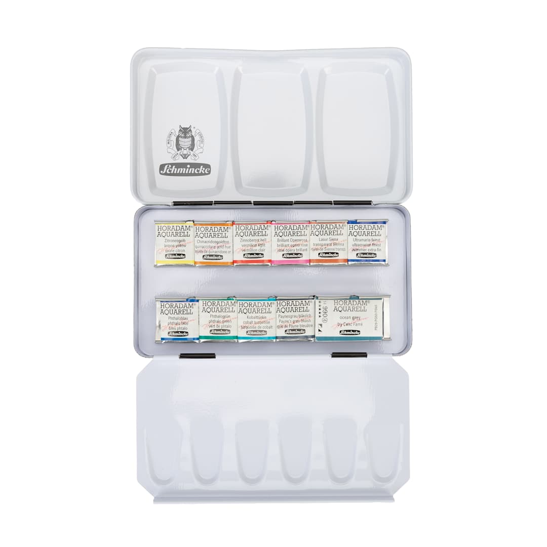 Open in modal - Schmincke Horadam Aquarell Watercolor Pans - Set of 11, Cesc Farre Basic Colors