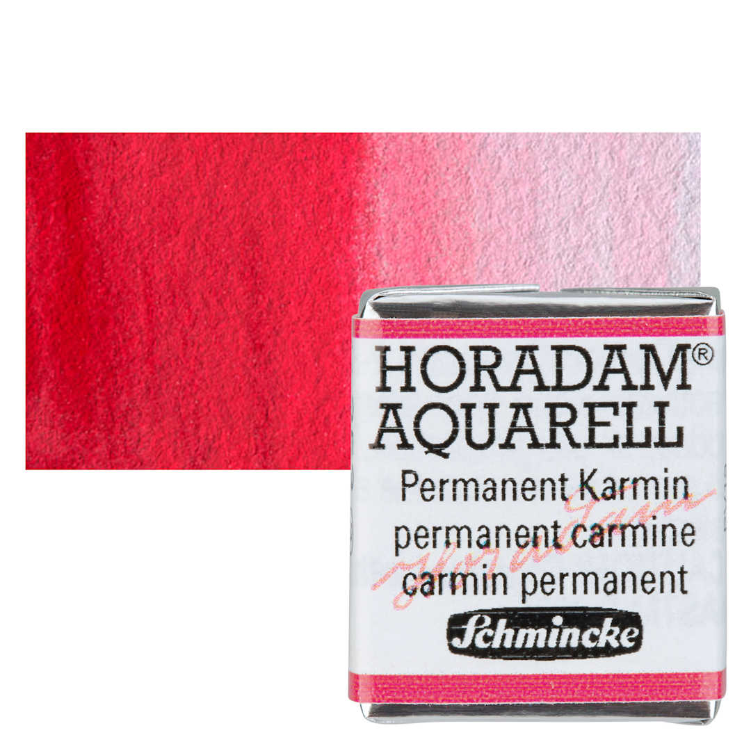 Open in modal - Schmincke Horadam Aquarell Watercolor - Permanent Carmine, Half Pan and swatch