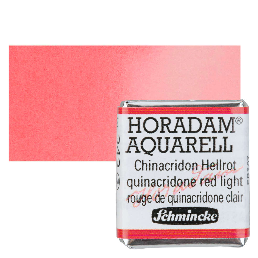 Open in modal - Schmincke Horadam Aquarell Watercolor - Quinacridone Red Light, Half Pan and swatch