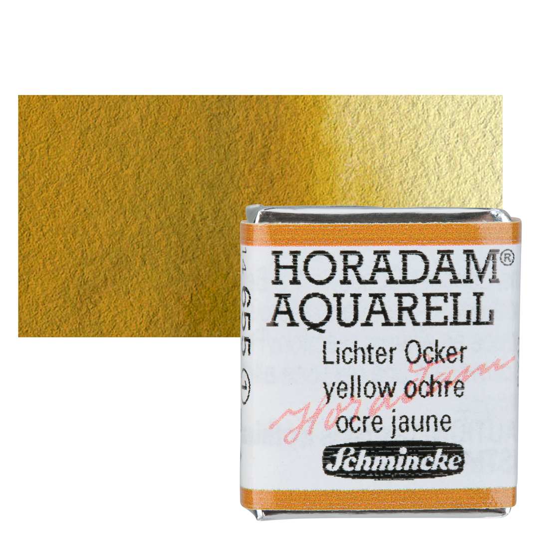 Open in modal - Schmincke Horadam Aquarell Watercolor - Yellow Ochre, Half Pan and swatch