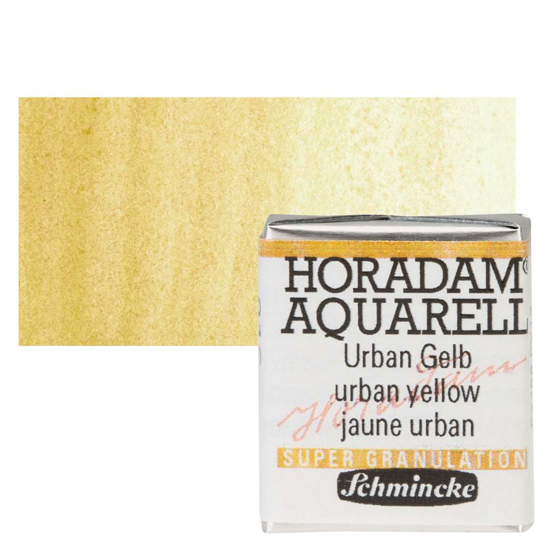 Open in modal - Schmincke Horadam Aquarell Watercolor - Urban Yellow, Supergranulation, Half Pan and swatch