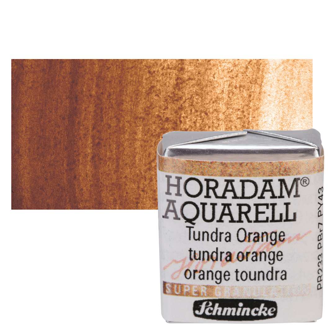 Open in modal - Schmincke Horadam Aquarell Artist Watercolor - Tundra Orange, Supergranulation, Half Pan and swatch