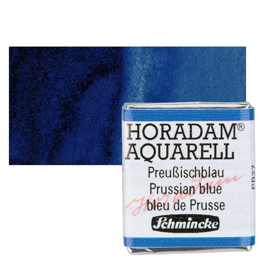 Open in modal - Schmincke Horadam Aquarell Watercolor - Prussian Blue, Half Pan and swatch