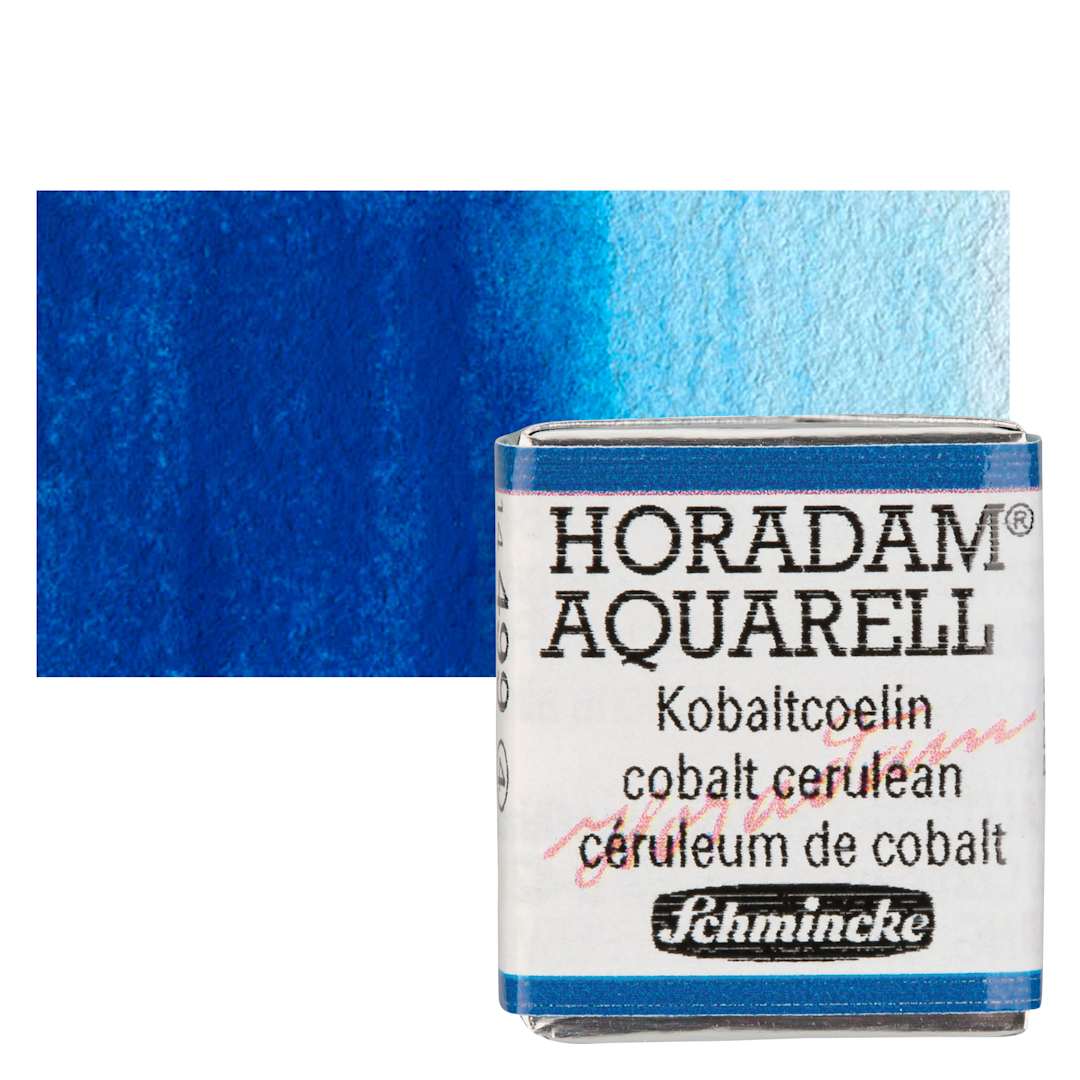 Open in modal - Schmincke Horadam Aquarell Watercolor - Cobalt Cerulean, Half Pan and swatch