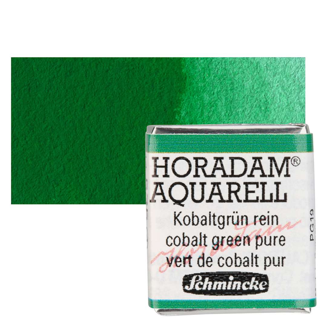 Open in modal - Schmincke Horadam Aquarell Watercolor - Cobalt Green Pure, Half Pan and swatch