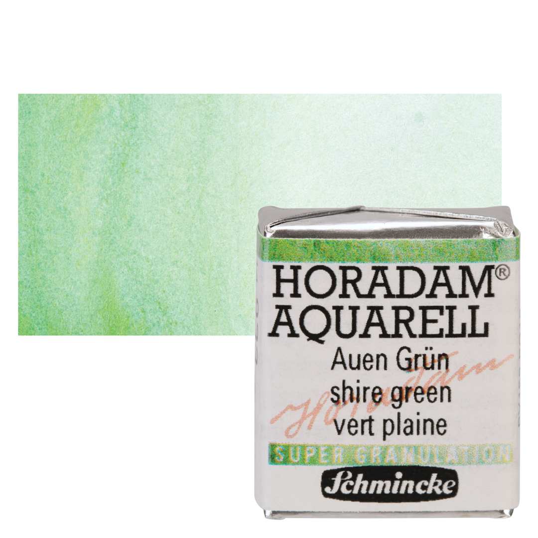 Open in modal - Schmincke Horadam Aquarell Artist Watercolor - Shire Green, Supergranulation, Half Pan and swatch